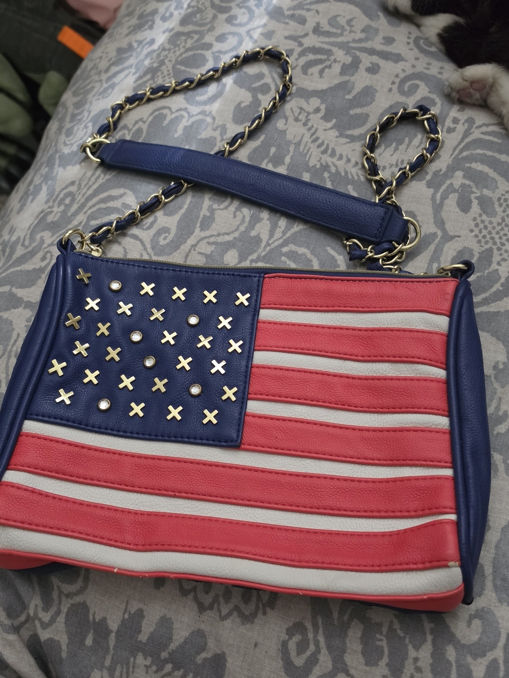 Betsey Johnson Blue & Red Flag-Accent Crossbody Bag
